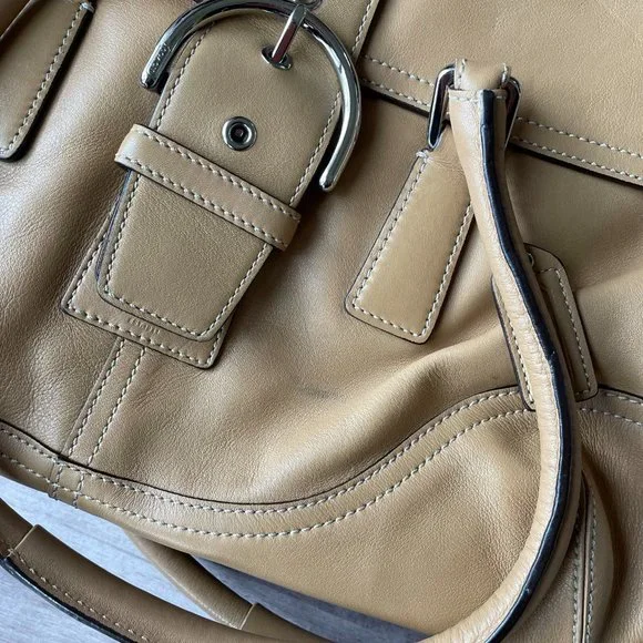 Coach Tan Leather Shoulder Bag Large Flap Purse - Picture 3 of 5